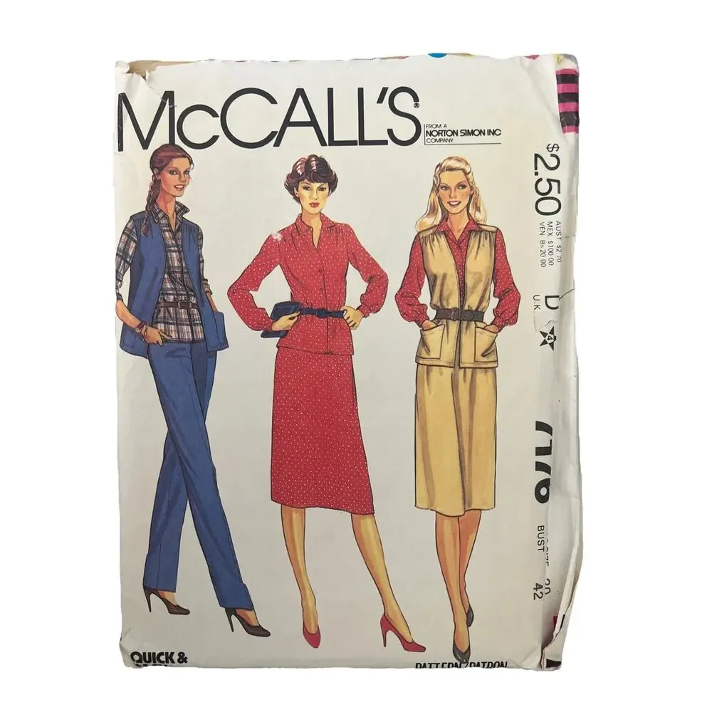 McCalls 7177 Button Up Shirt Vest Skirt and Pants Misses Plus Size 20 Pattern